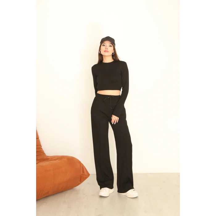 Kadın Üst Crop Altı Çımalı Detaylı Eşofman Takımı