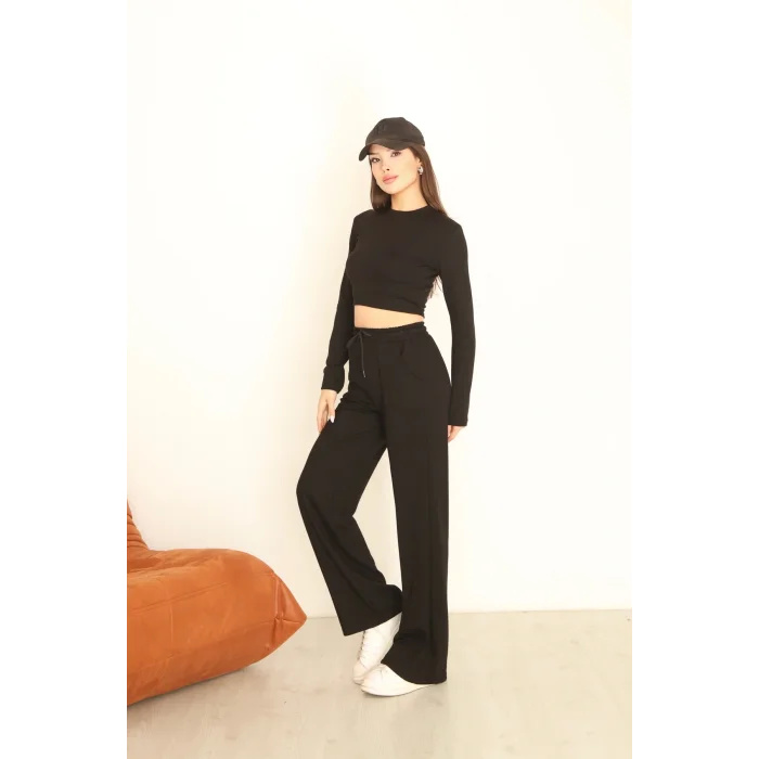 Kadın Üst Crop Altı Çımalı Detaylı Eşofman Takımı