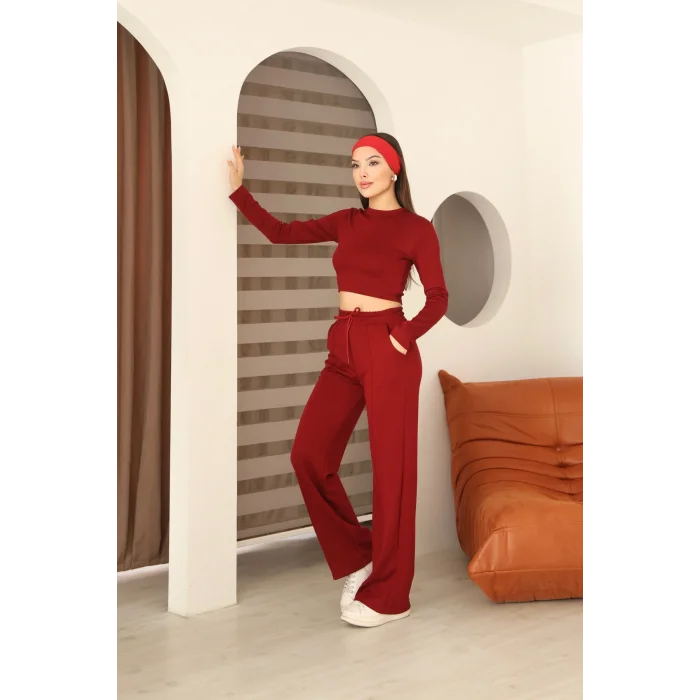 Kadın Üst Crop Altı Çımalı Detaylı Eşofman Takımı