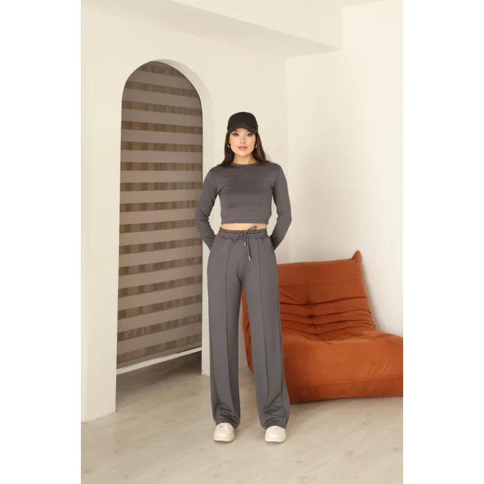Kadın Üst Crop Altı Çımalı Detaylı Eşofman Takımı