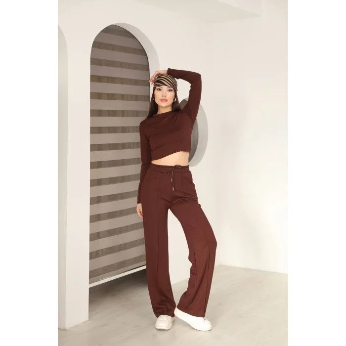 Kadın Üst Crop Altı Çımalı Detaylı Eşofman Takımı