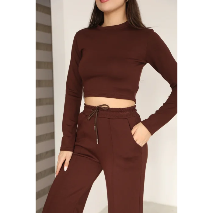 Kadın Üst Crop Altı Çımalı Detaylı Eşofman Takımı