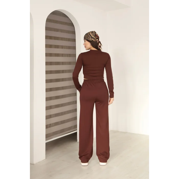 Kadın Üst Crop Altı Çımalı Detaylı Eşofman Takımı