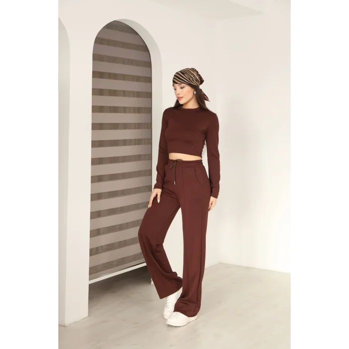 Kadın Üst Crop Altı Çımalı Detaylı Eşofman Takımı