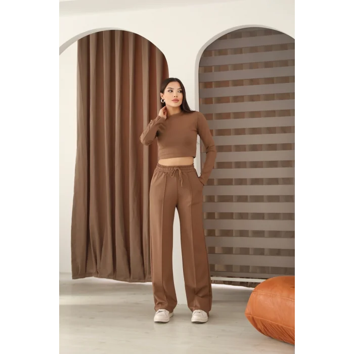 Kadın Üst Crop Altı Çımalı Detaylı Eşofman Takımı