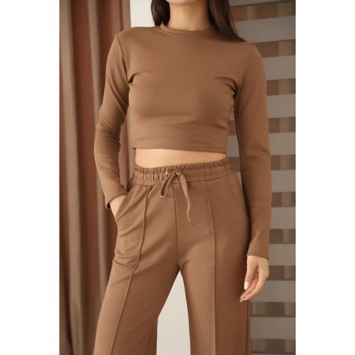 Kadın Üst Crop Altı Çımalı Detaylı Eşofman Takımı