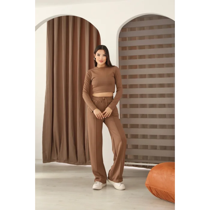 Kadın Üst Crop Altı Çımalı Detaylı Eşofman Takımı