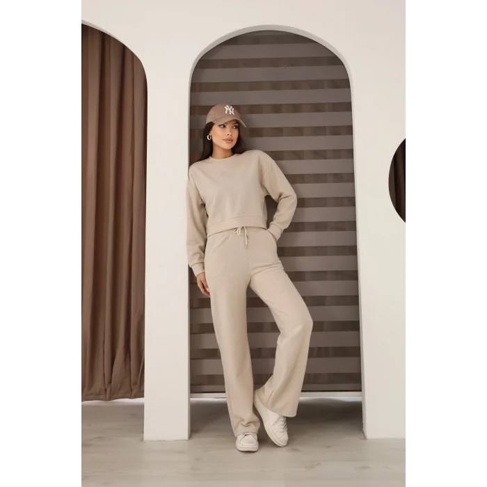 Kadın Crop Selanik Kumaş Takım