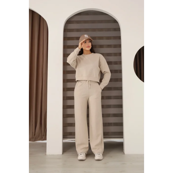 Kadın Crop Selanik Kumaş Takım