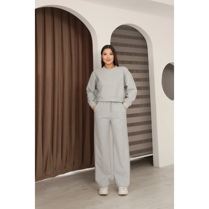 Kadın Crop Selanik Kumaş Takım