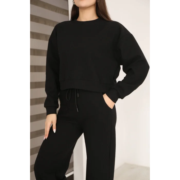 Kadın Crop Selanik Kumaş Takım