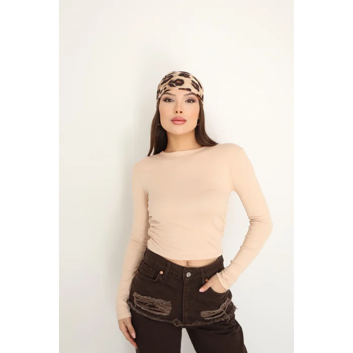 BİSİKLET YAKA UZUN KOLLU BLUZ - BEJ