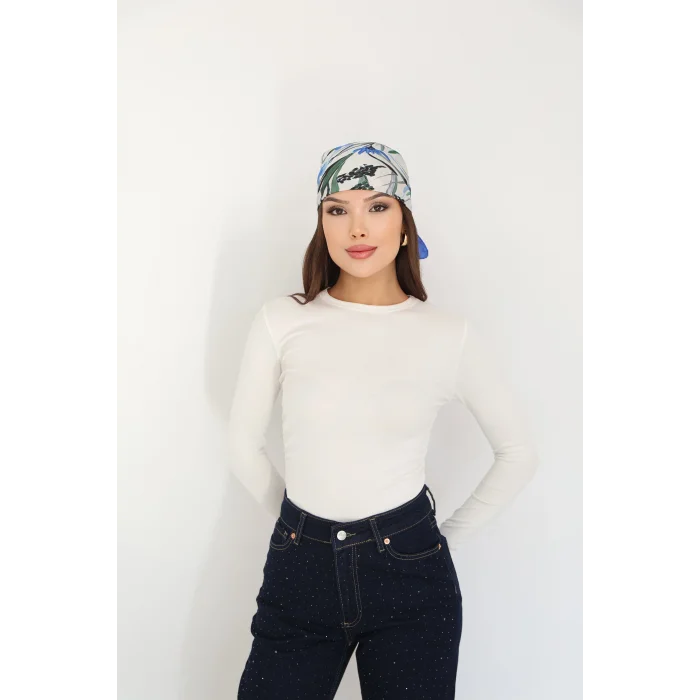 BİSİKLET YAKA UZUN KOLLU BLUZ - BEYAZ