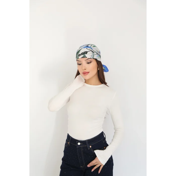 BİSİKLET YAKA UZUN KOLLU BLUZ - BEYAZ