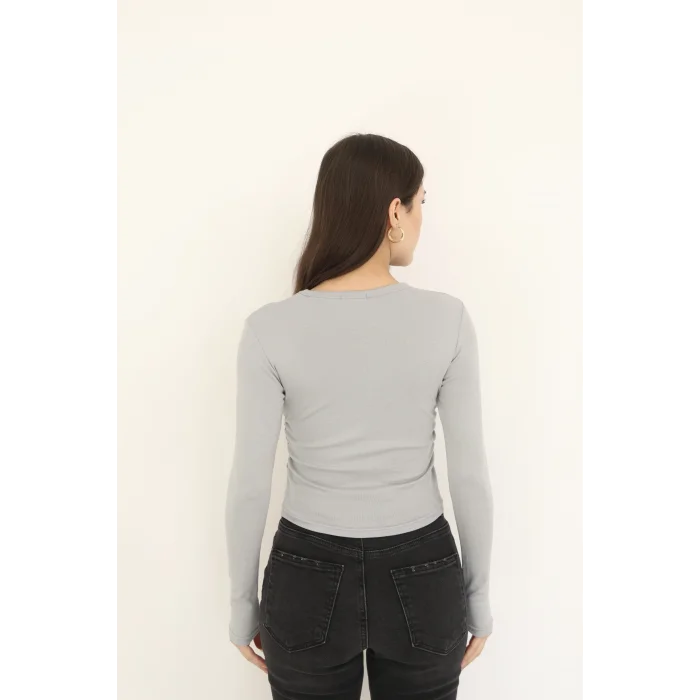 BİSİKLET YAKA UZUN KOLLU BLUZ - GRİ