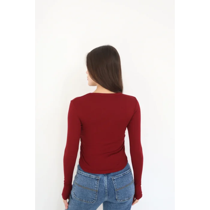 BİSİKLET YAKA UZUN KOLLU BLUZ - KIRMIZI