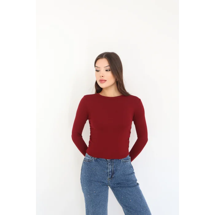 BİSİKLET YAKA UZUN KOLLU BLUZ - KIRMIZI