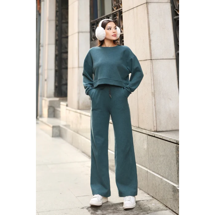 Kadın Crop Selanik Kumaş Takım