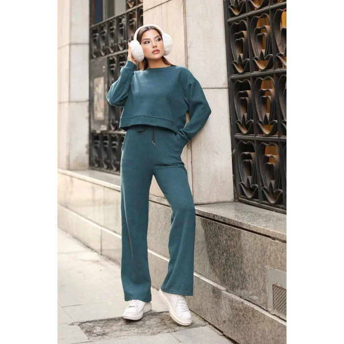 Kadın Crop Selanik Kumaş Takım