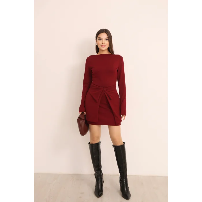 Kadın Mini Bodycon Elbise – Çıkarılabilir Etek Detaylı, Modern & Şık Tasarım-KIRMIZI
