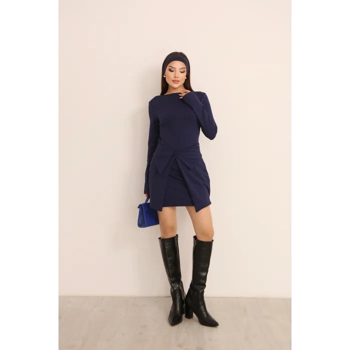 Kadın Mini Bodycon Elbise – Çıkarılabilir Etek Detaylı, Modern & Şık Tasarım-LACİVERT