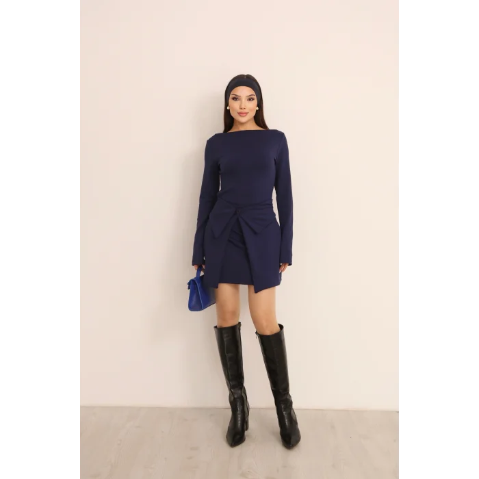 Kadın Mini Bodycon Elbise – Çıkarılabilir Etek Detaylı, Modern & Şık Tasarım-LACİVERT