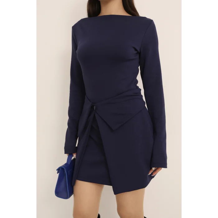 Kadın Mini Bodycon Elbise – Çıkarılabilir Etek Detaylı, Modern & Şık Tasarım-LACİVERT