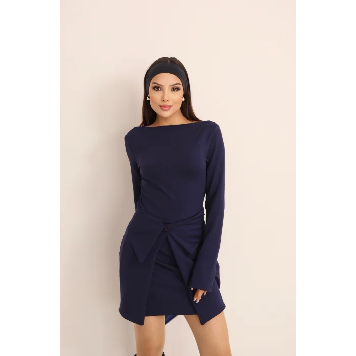 Kadın Mini Bodycon Elbise – Çıkarılabilir Etek Detaylı, Modern & Şık Tasarım-LACİVERT