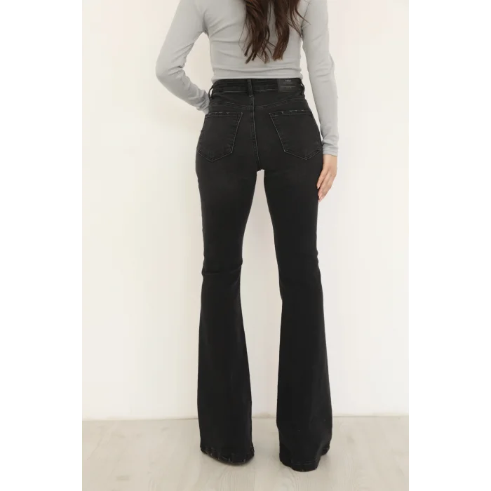 Kadın Yüksek Bel İspanyol Paça Pantolon-GRİ