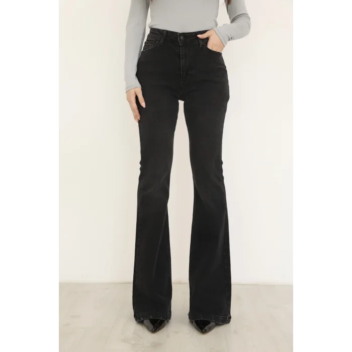 Kadın Yüksek Bel İspanyol Paça Pantolon-GRİ