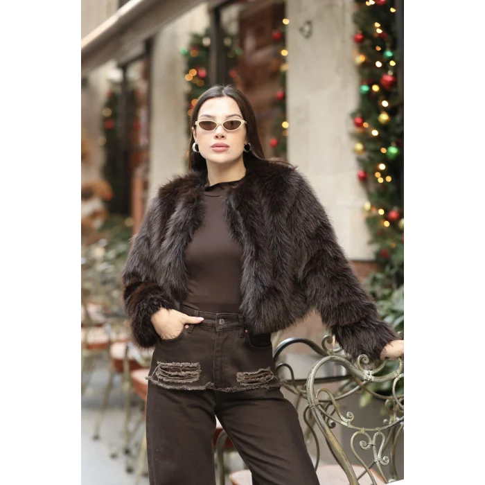 Kadın Suni Kürk Kısa-KAHVE