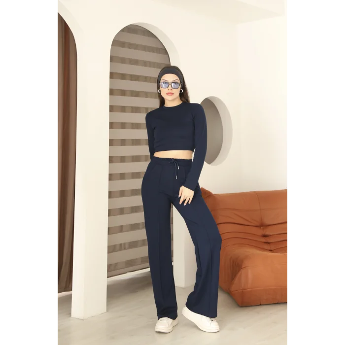 Kadın Üst Crop Altı Çımalı Detaylı Eşofman Takımı