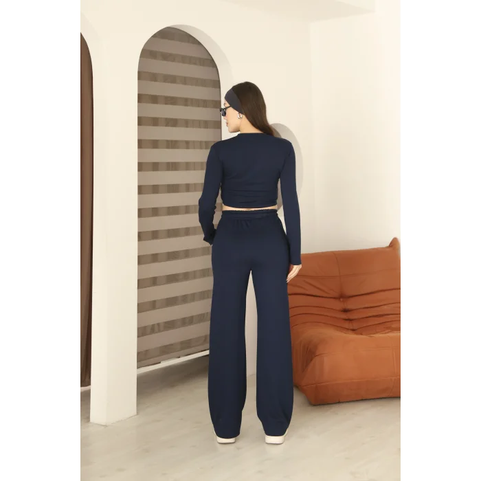 Kadın Üst Crop Altı Çımalı Detaylı Eşofman Takımı