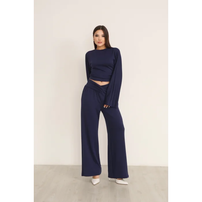 KRUVAZE BEL DETAYLI PALAZZO PANTLON CROP TAKIM