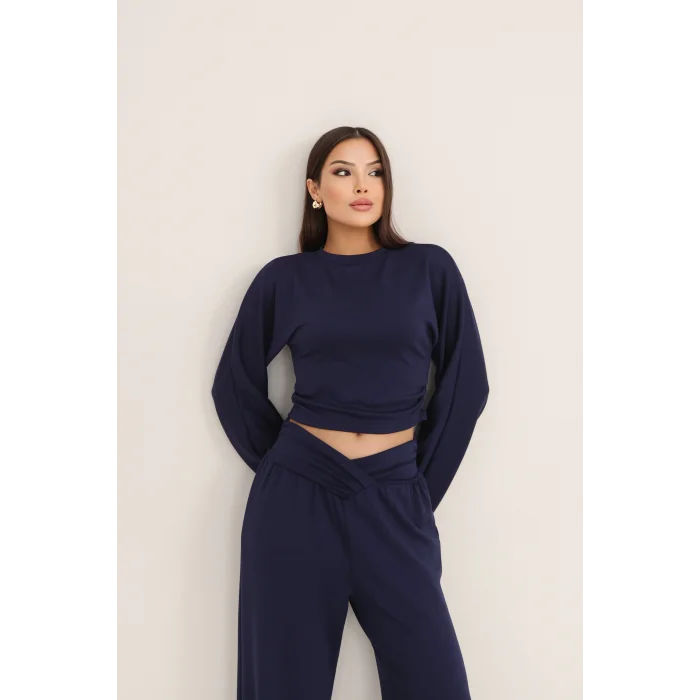 KRUVAZE BEL DETAYLI PALAZZO PANTLON CROP TAKIM