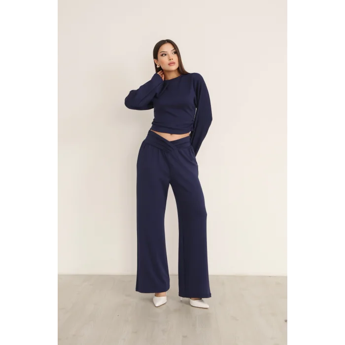 KRUVAZE BEL DETAYLI PALAZZO PANTLON CROP TAKIM