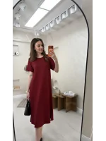 BİSİKLET YAKA MODAL KUMAŞ SALAŞ ELBİSE-BORDO