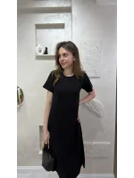 BİSİKLET YAKA MODAL KUMAŞ SALAŞ ELBİSE- SİYAH
