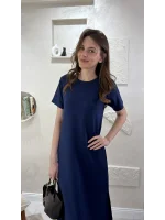 BİSİKLET YAKA MODAL KUMAŞ SALAŞ ELBİSE- LACİVERT