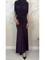 DRAPE DETAYLI DAVET ELBİSESİ-MÜRDÜM