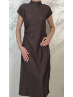 PİLE DETAYLI MUADİL MİDİ ELBİSE- KAHVERENGİ
