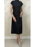 PİLE DETAYLI MUADİL MİDİ ELBİSE- LACİVERT