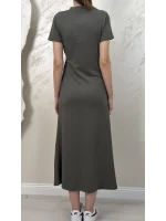 BELİ BAĞLAMALI MODAL KUMAŞ ELBİSE- YAĞ YEŞİLİ