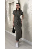 BELİ BAĞLAMALI MODAL KUMAŞ ELBİSE- YAĞ YEŞİLİ