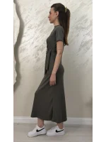 BELİ BAĞLAMALI MODAL KUMAŞ ELBİSE- YAĞ YEŞİLİ