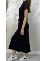 BELİ BAĞLAMALI MODAL KUMAŞ ELBİSE- SİYAH