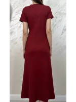 BELİ BAĞLAMALI MODAL KUMAŞ ELBİSE- BORDO