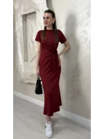 BELİ BAĞLAMALI MODAL KUMAŞ ELBİSE- BORDO