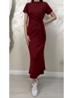 BELİ BAĞLAMALI MODAL KUMAŞ ELBİSE- BORDO