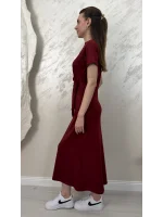 BELİ BAĞLAMALI MODAL KUMAŞ ELBİSE- BORDO
